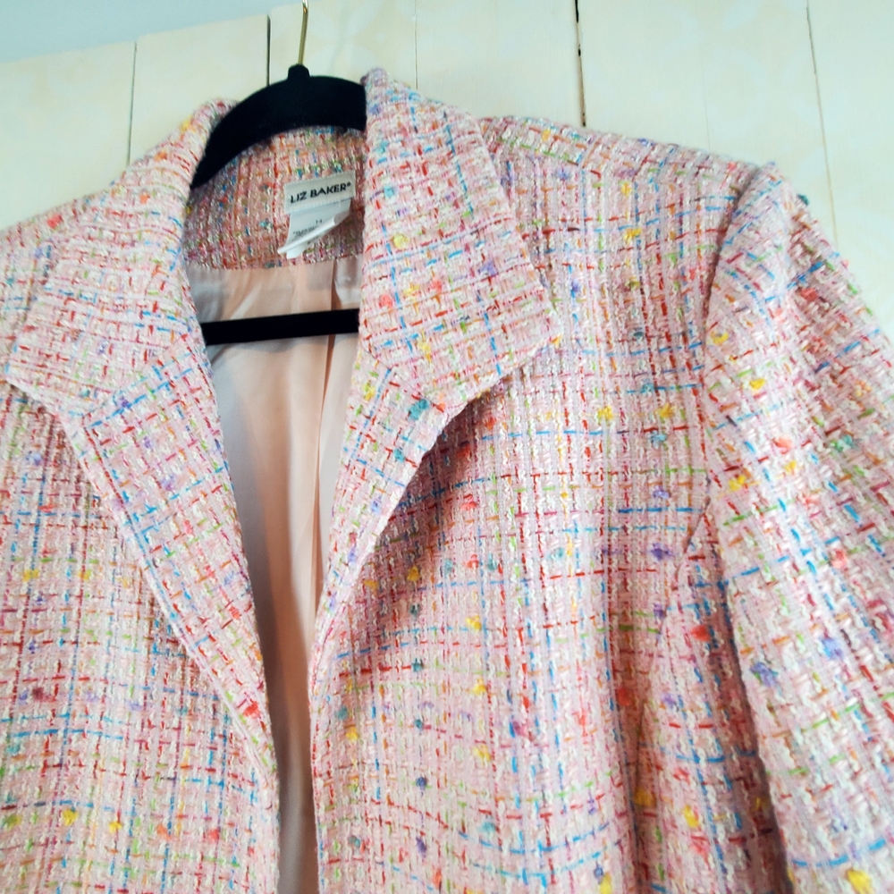 Liz Baker Tweed Pink Multicolor Tweed Blazer Plus Suze 16 XXL